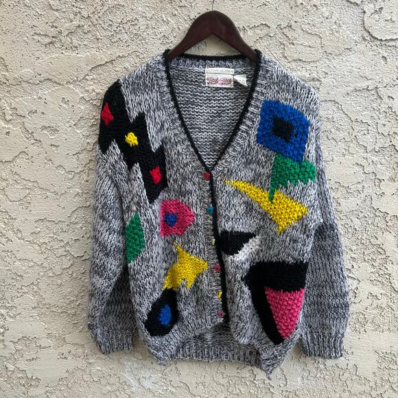 Vintage Sweaters - Vintage Back To Back Hand Knit Clowncore Cardigan Size Womens Small